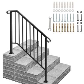 Outdoor Stair Handrail for 1 to 4 Steps Black Carbon Steel Transitional Hand Rail Kit with Installation Hardware Safety Railing for Porch Deck Patio C (size: 3-step)