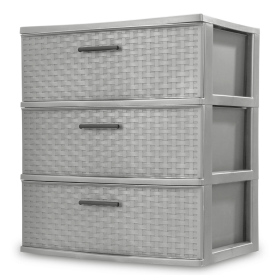 3 Drawer Wide Weave Tower Plastic, Cement, Case of 1 (Color: Cement, NO: no)