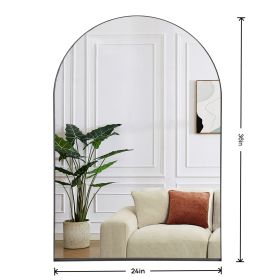 Arched Wall Mirror, 24"×36" Bathroom Mirror Deep Frame (Color: Black)
