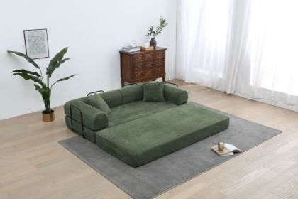 Foldable Sofa Bed, 77.9'' Folding Floor Couch, Compressed Convertable Sleeper Sofa, Memory Foam Couch with Pillow Back Support Armrest (Color: Army green)