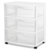 3 Drawer Wide Plastic Storage Cart with Clear Pull Out Drawers, Black