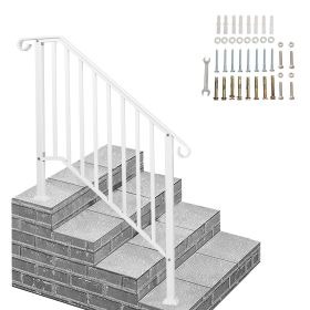 Matte White Galvanized Iron Stair Handrail Outdoor Step Railing Heavy Duty Metal Porch Banister for Patio Garden Deck Stairs Safety Support for 1 to 3 (size: 3-step)