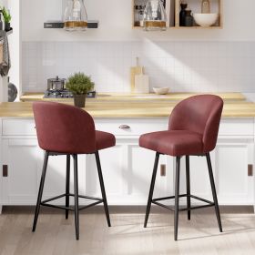 The bar stools feature an arched backrest and seat design, and are paired with black metal thin legs (Color: Red)
