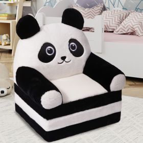 Children's single sofa chair, plush toddler armchair, washable set, cute animal-shaped seat, suitable for any room, reading room, living room (Color: Black and white)