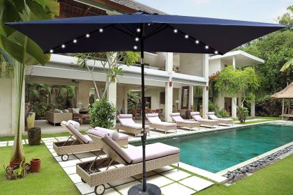 10 x 6.5t Rectangular Patio Solar LED Lighted Outdoor Umbrellas with Crank and Push Button Tilt for Garden Backyard Pool Swimming Pool (Color: as Pic)