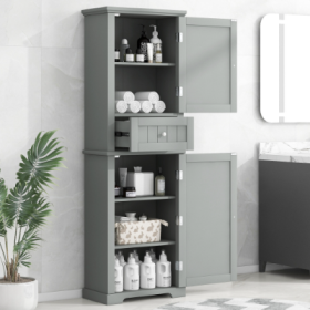 Tall Bathroom Storage Cabinet, Freestanding Storage Cabinet With Drawer And Adjustable Shelf, MDF Board With Painted Finish (Color: Grey)